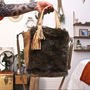 Anthropologie genuine leather and fur purse NWT